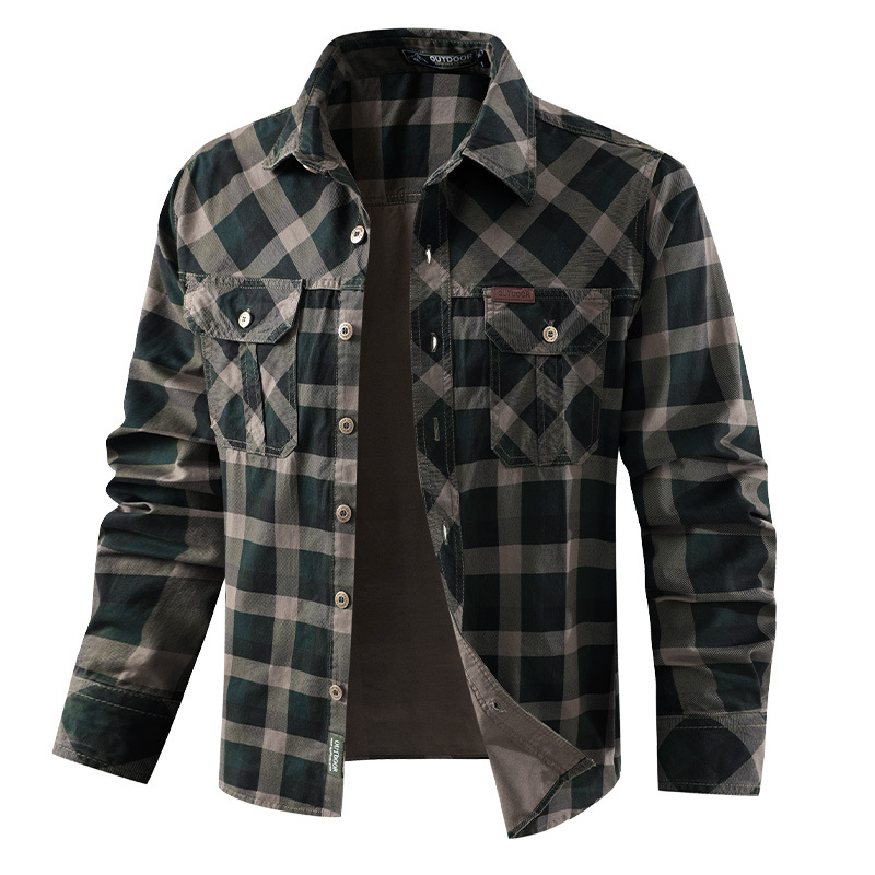Flannel Shirt Lined - Erkekler Ekose Rahat Gömlekler Erkek Askeri