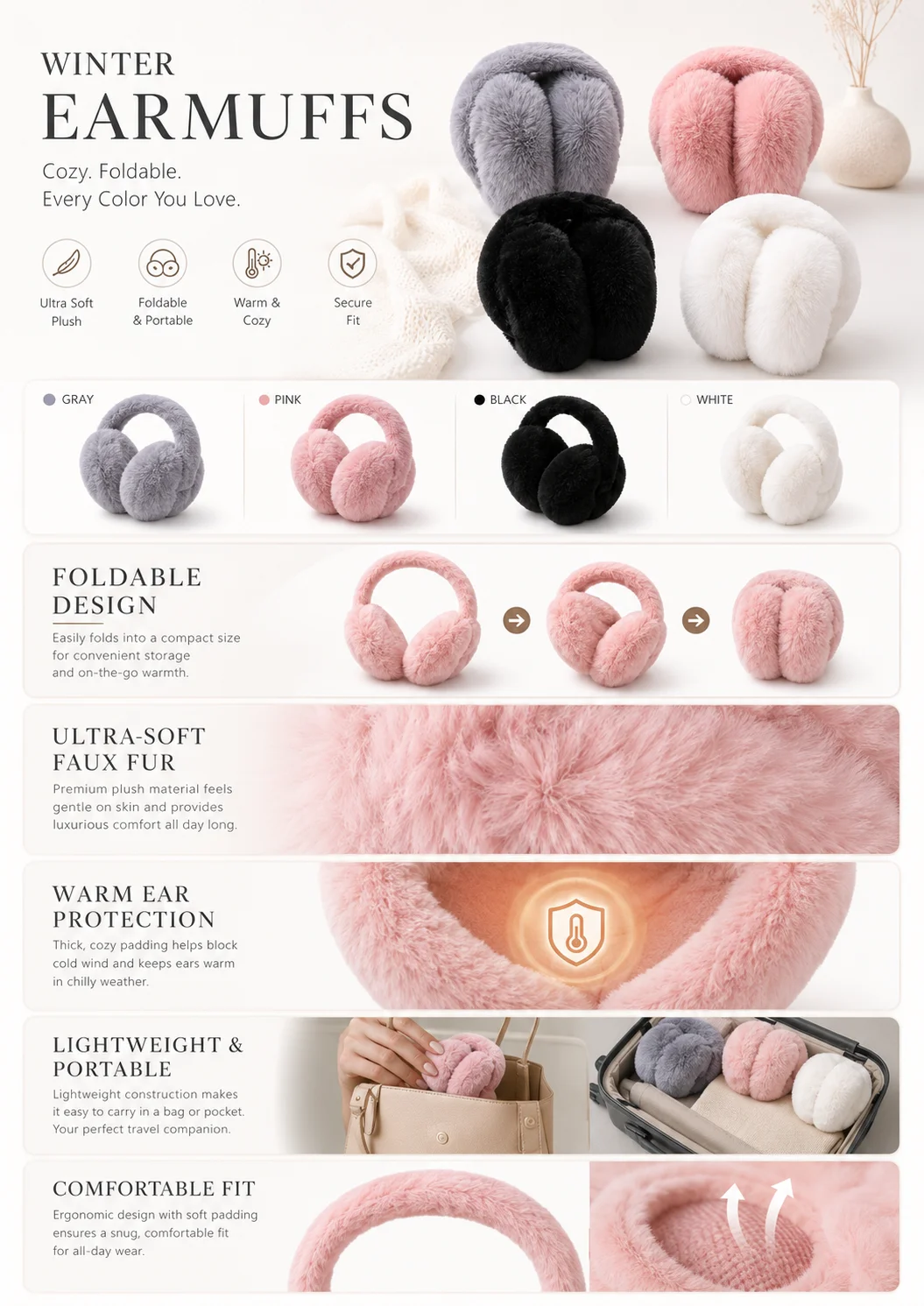 Süper Sıcak Peluş Kulaklıklar, - Earmuffs Foldable incelemesi ve fiyatı