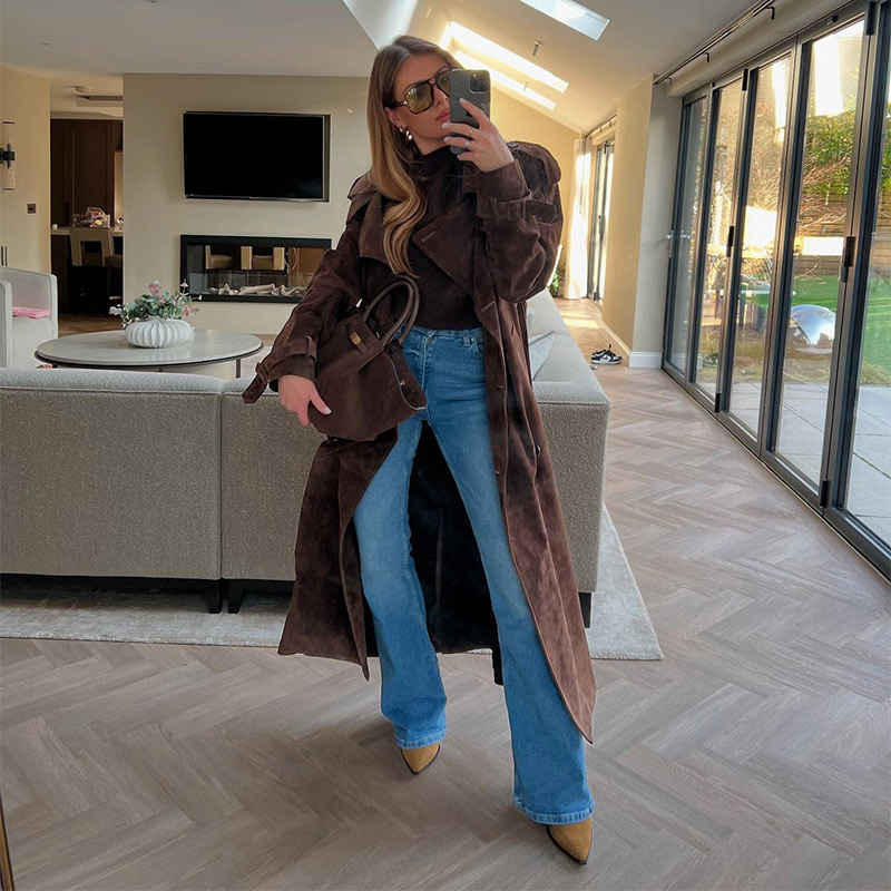 Kadın Vintage Kahverengi Süet  - Wool Coat Peacoat incelemesi ve fiyatı